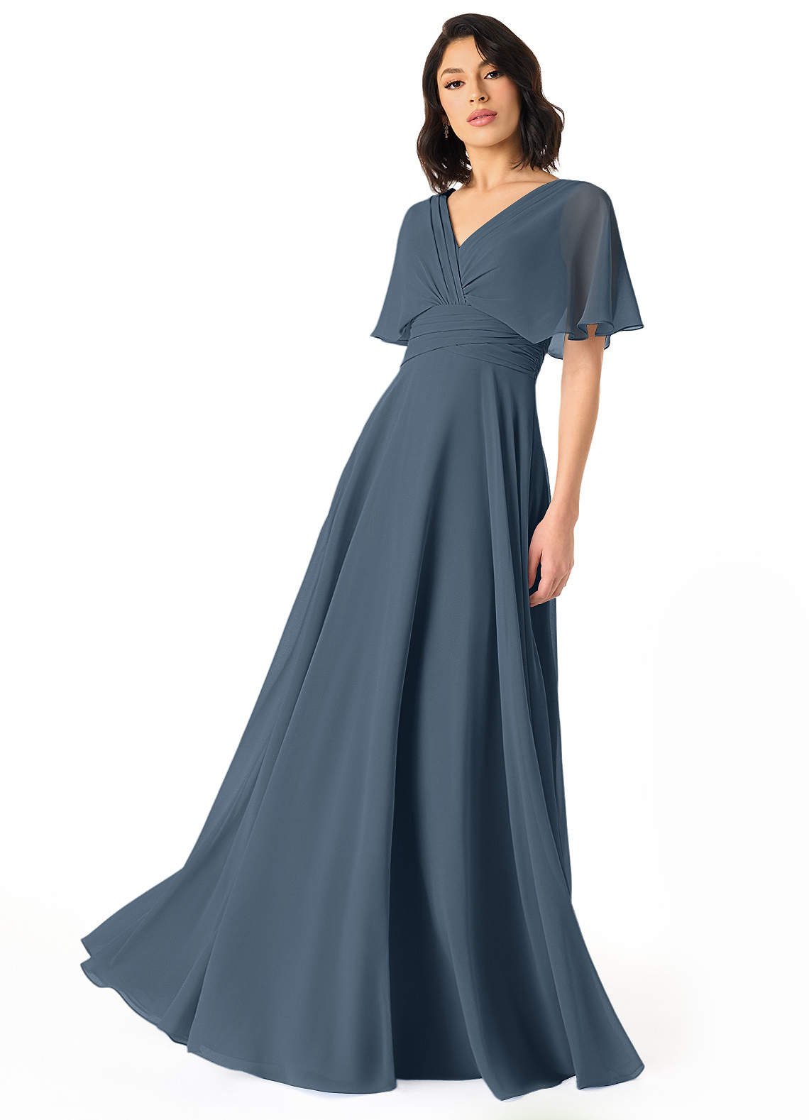 Azazie Pamela Bridesmaid Dresses Neptune A-Line V-Neck Pleated Chiffon Dress image1