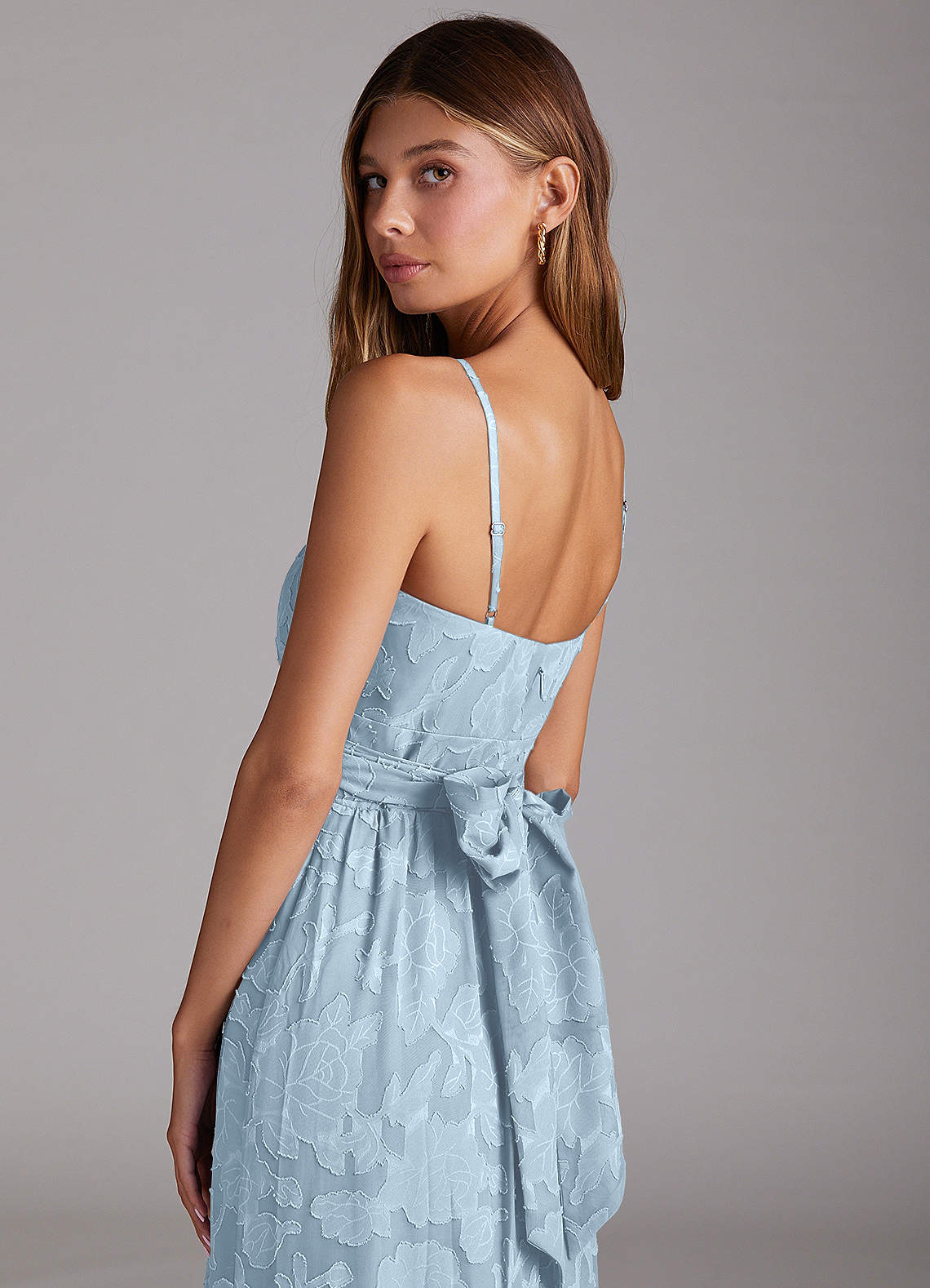 Azazie Nathalia Bridesmaid Dresses Sky Blue A-Line Bow Floral Burnout Dress image5