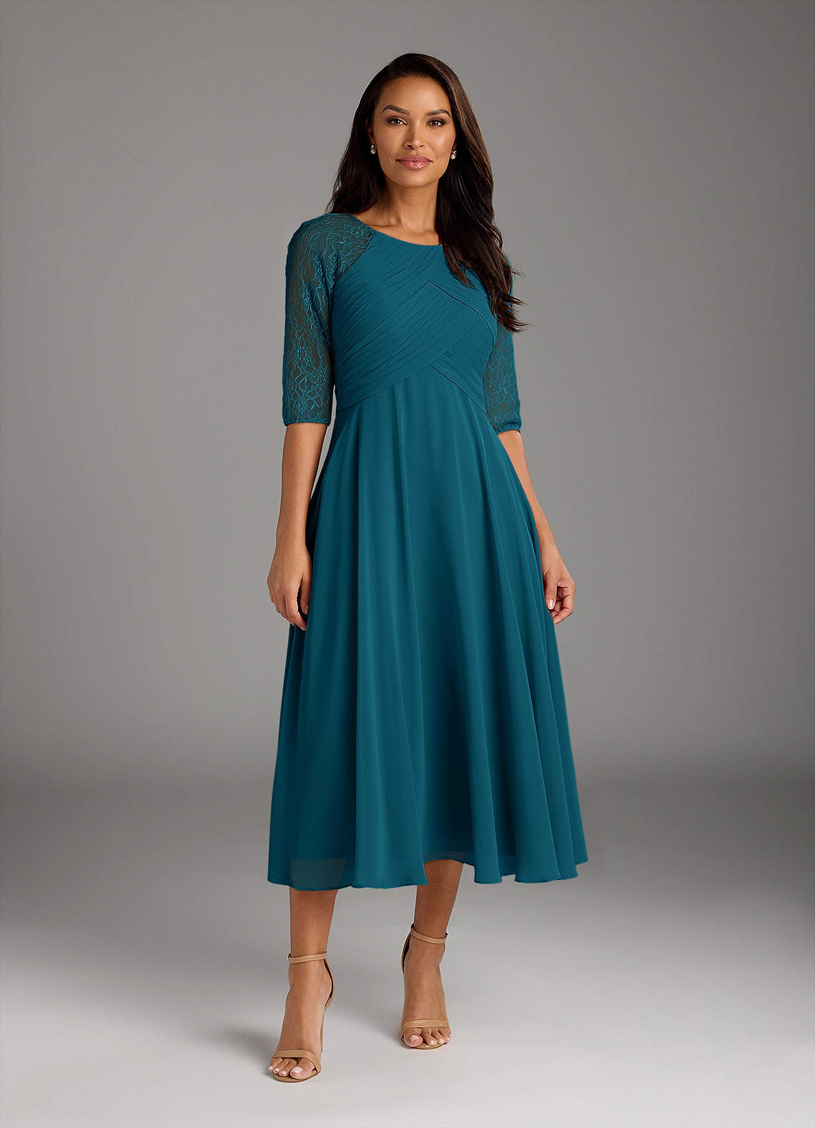 Azazie Dorothea Ink Blue A-Line Scoop lace Chiffon Dress | Azazie