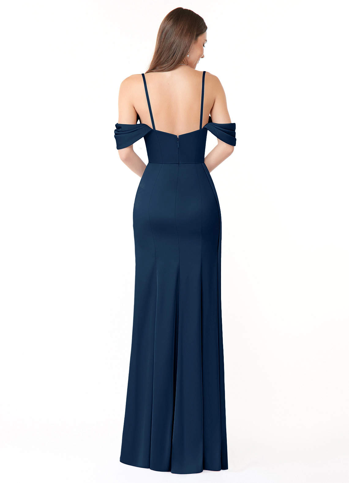 Azazie Amyra Bridesmaid Dresses Dark Navy Mermaid Off the Shoulder Stretch Satin Convertible Dress image5