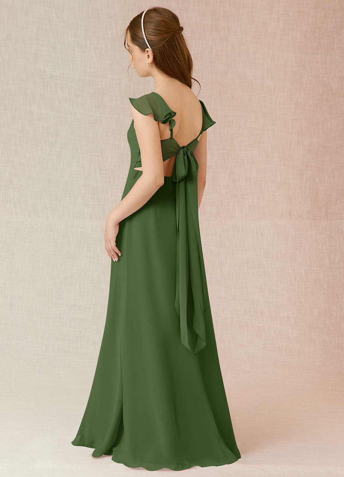 Azazie A-Line/Princess V-Neck Floor-Length Chiffon Junior Bridesmaid Dresses - Olive