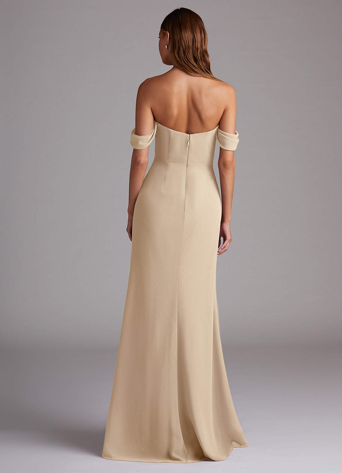 Azazie Saige Bridesmaid Dresses Champagne A-Line Off the Shoulder Chiffon Convertible Dress image6