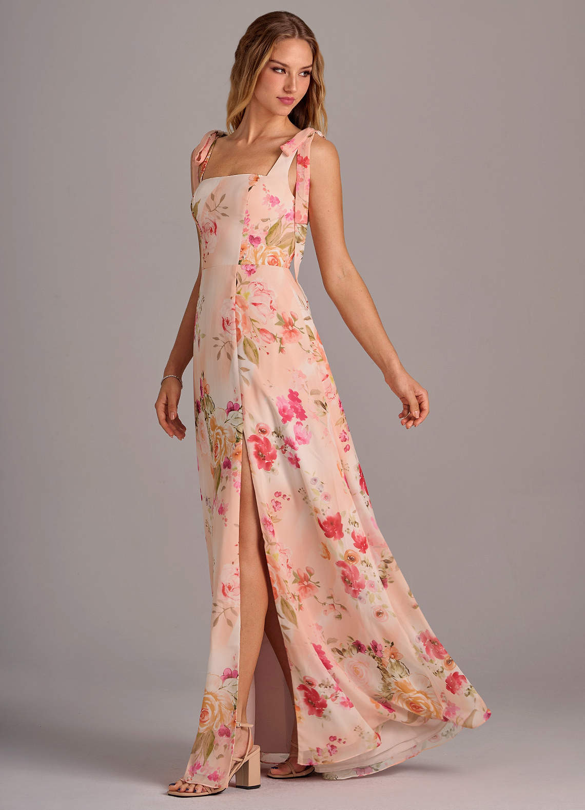 Azazie Debra Bridesmaid Dresses Abstract Bouquet Floral A-Line with Pockets Chiffon Convertible Dress image1