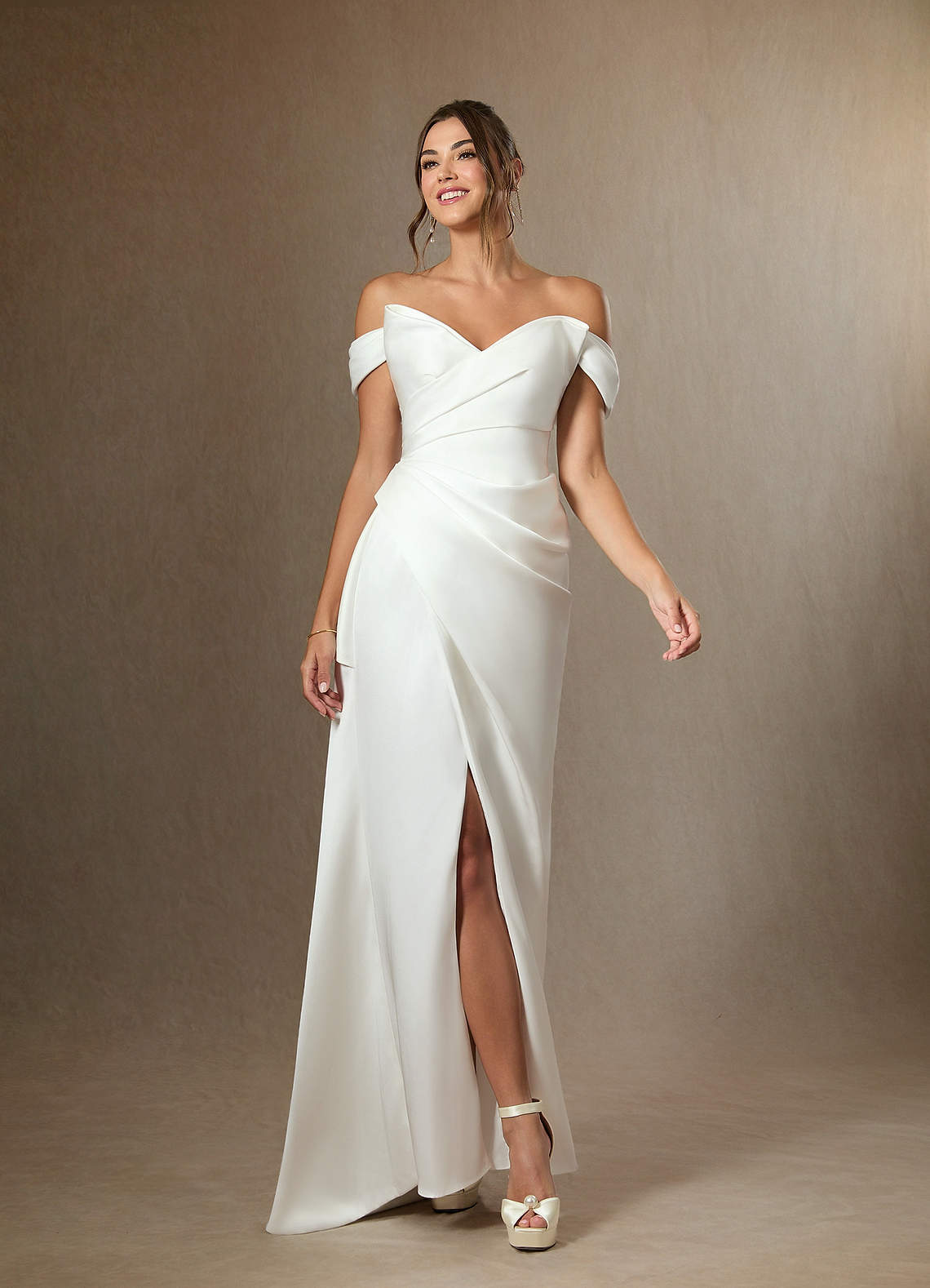 Azazie Kalise Hochzeitskleider Meerjungfrau-Linie Schulterfrei Doppelseitiger Satin Kleid Diamantweiß image1