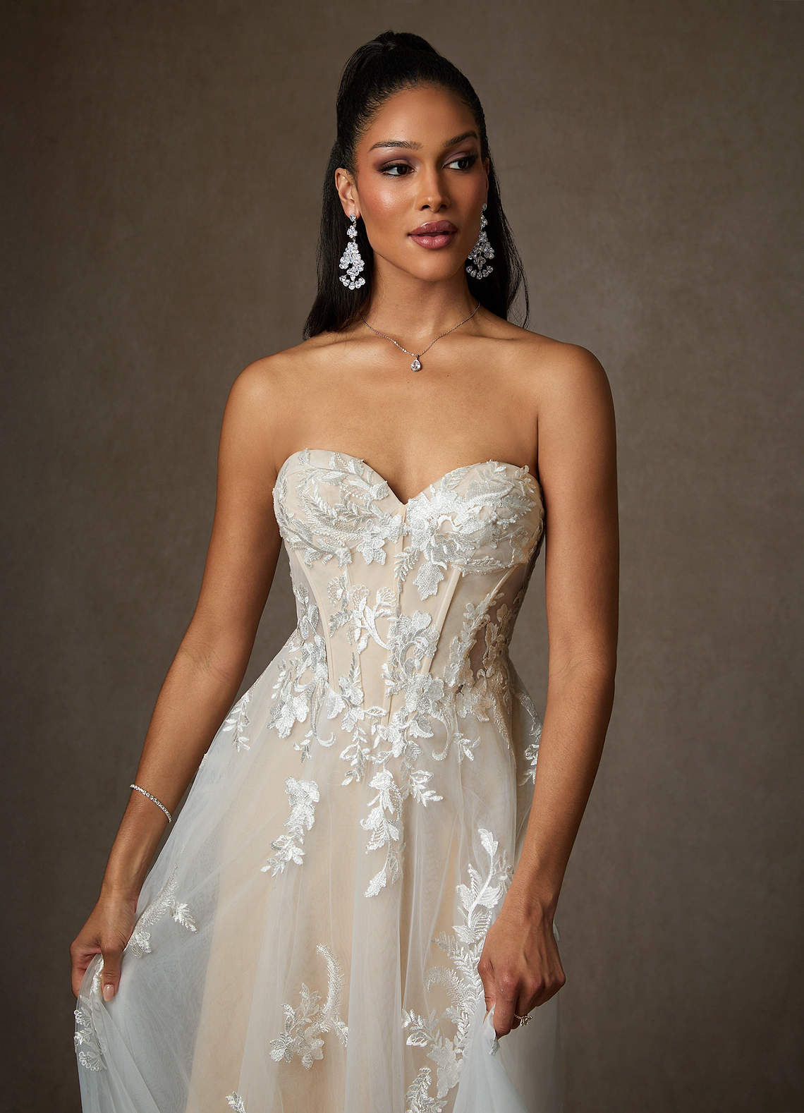 Azazie Aurorie Wedding Dresses Diamond White Nude A-Line Sequins Tulle Dress image4