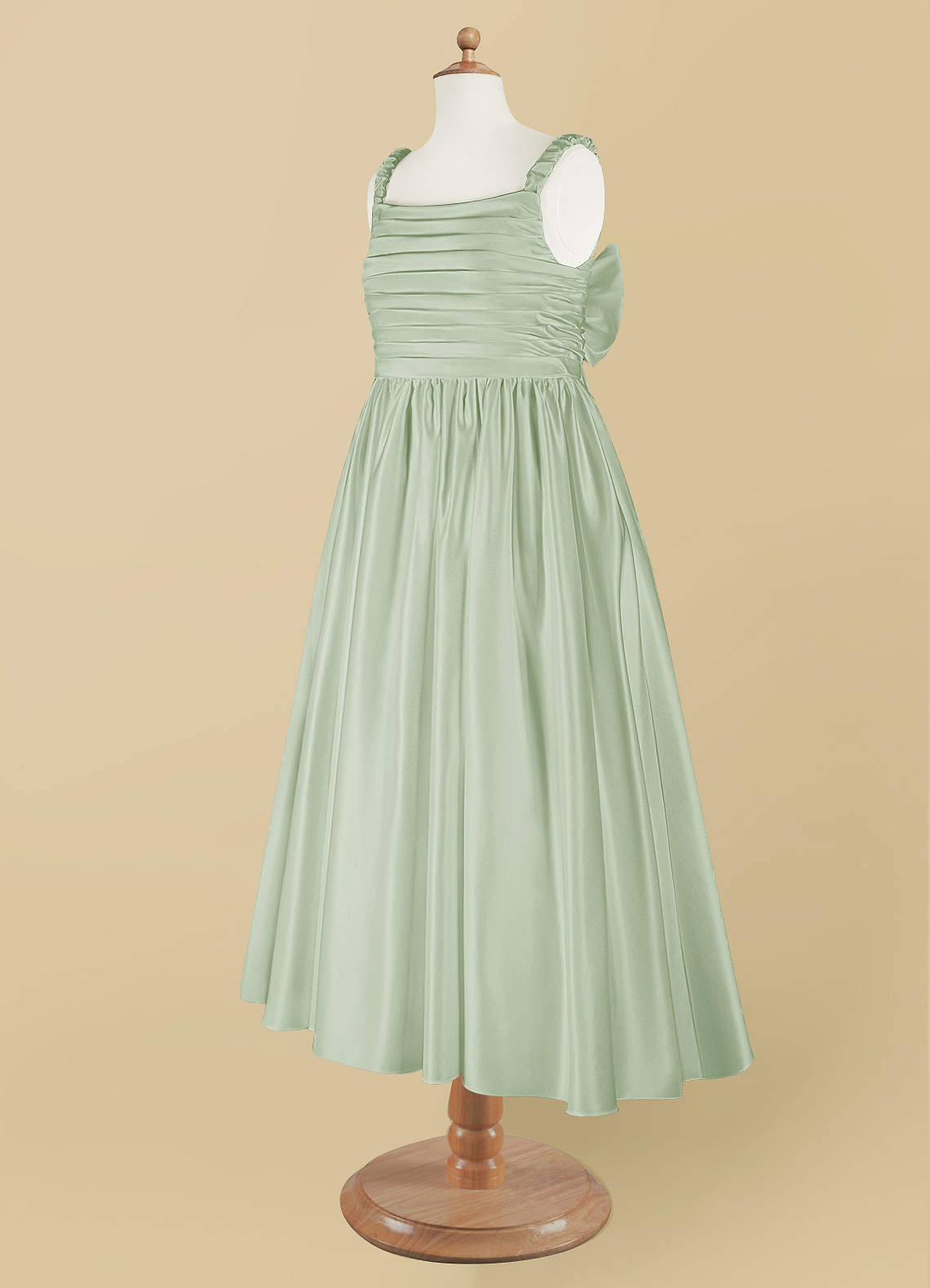 Azazie Cutie Pie Blumenmädchenkleider A-Linie Plissee Matte Satin Kleid Staubiger Salbeigrün image8