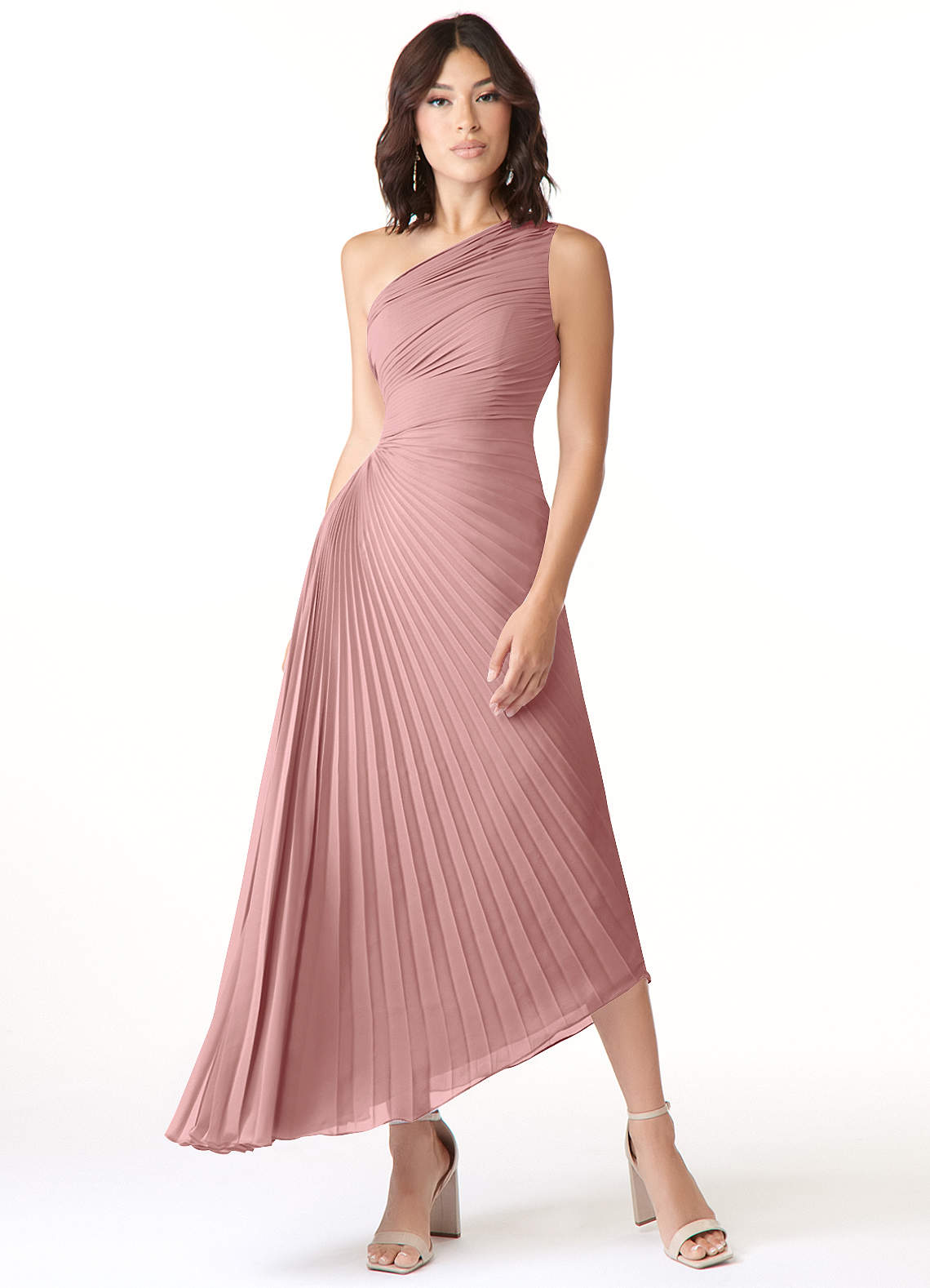 Azazie Kirra Abiti da Damigella Abito A-Line in Chiffon Monospalla Rosa Polverosa image1