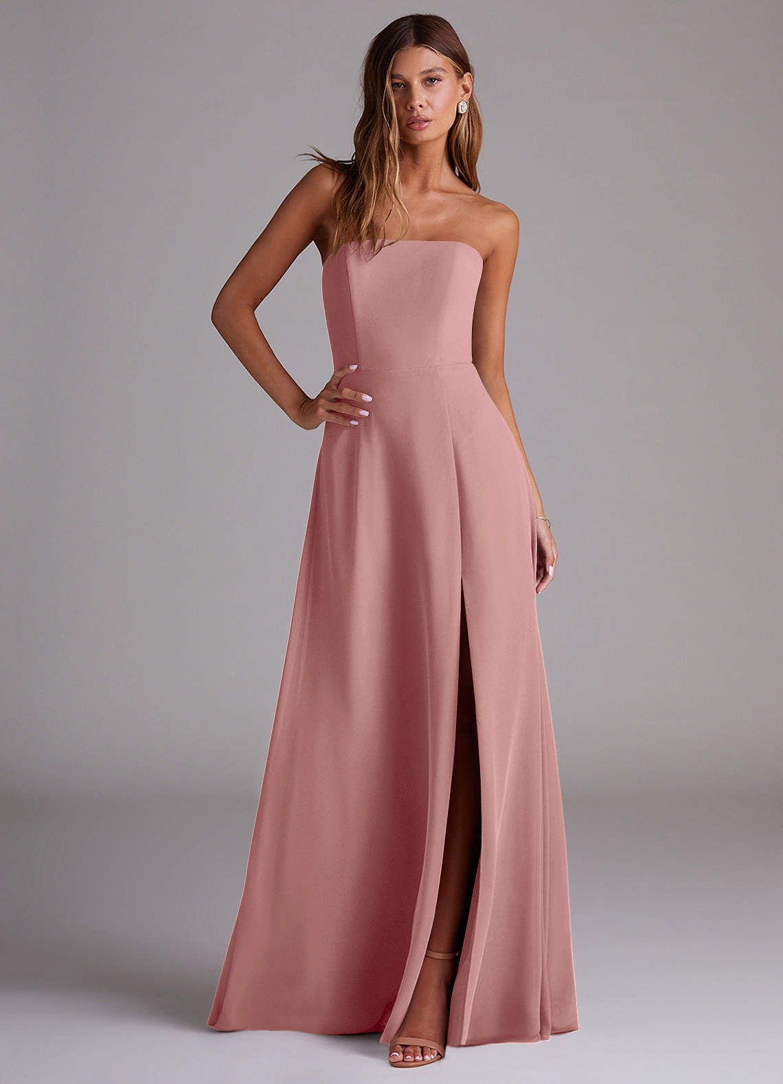 Azazie Wren Bridesmaid Dresses Dusty Rose A-Line Side Slit Chiffon Convertible Dress image4