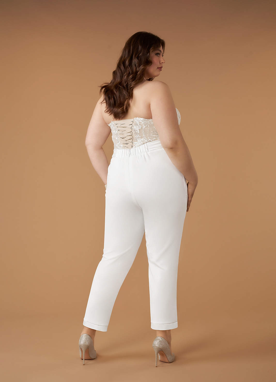 Azazie Tiffany Wedding Dresses Diamond White Champagne Pant Styles Lace Stretch Crepe Dress image10
