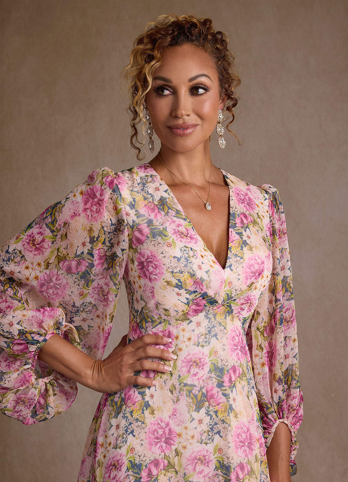 Azazie Marlo Lavender Floral A-Line Pleated Chiffon Dress | Azazie