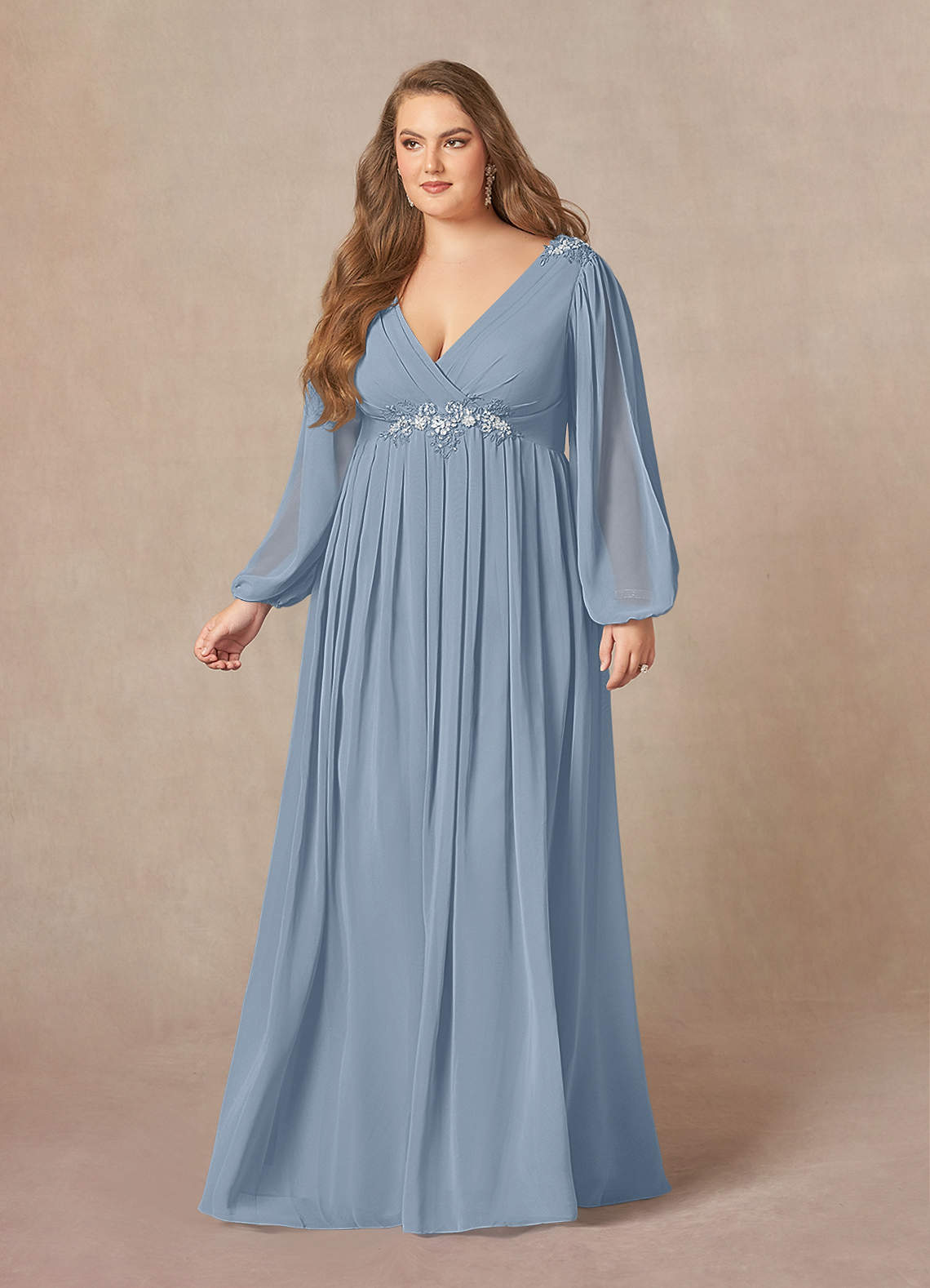 Azazie Gypsy Mother of the Bride Dresses Dusty Blue A-Line V-Neck Sequins Chiffon Dress image1