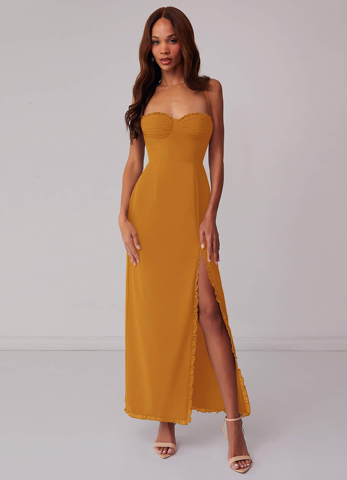 Barbie ♥ Azazie Bridesmaid Dresses Butterscotch Sheath Corset Chiffon Dress image1