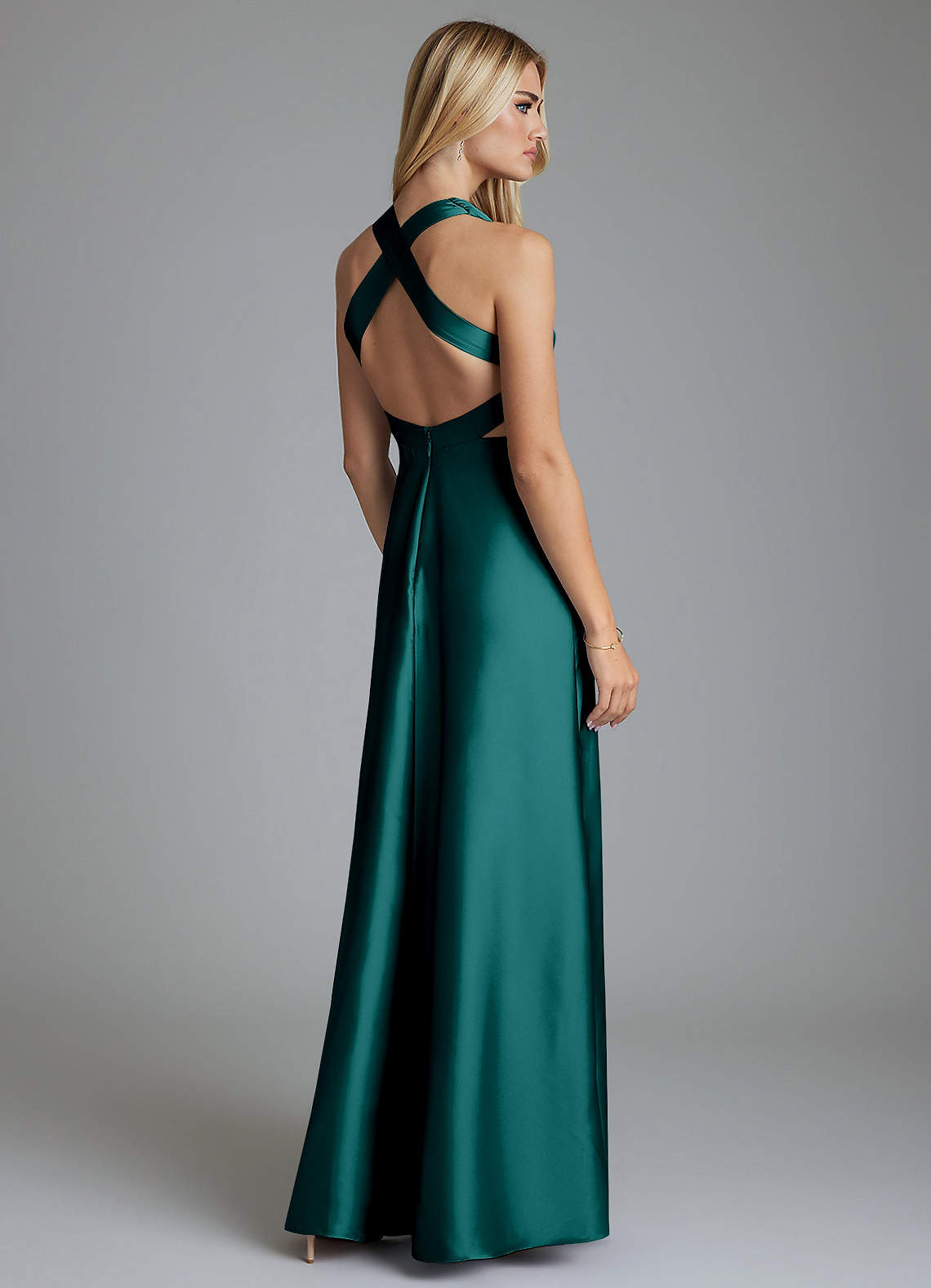 Azazie Raelynn Ready to Ship Peacock Stretch Satin Bridesmaid Dresses |  Azazie