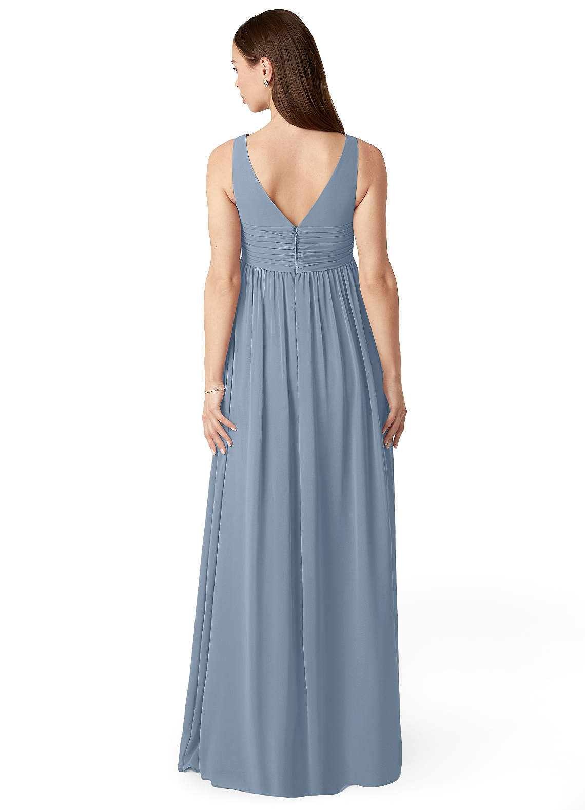 Azazie Yetta Maternity Bridesmaid Dresses A-Line V-Neck Gathered Chiffon Floor-Length Dress image1