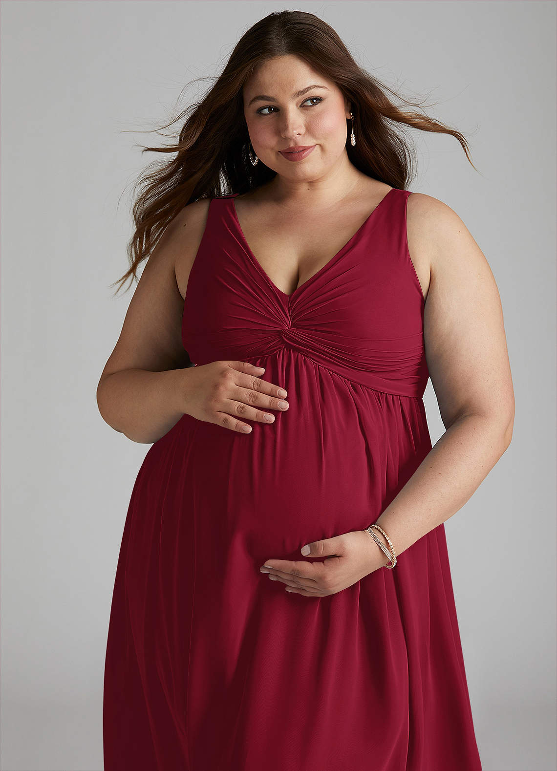 Azazie Yetta Maternity Bridesmaid Dresses A-Line V-Neck Gathered Chiffon Floor-Length Dress image7