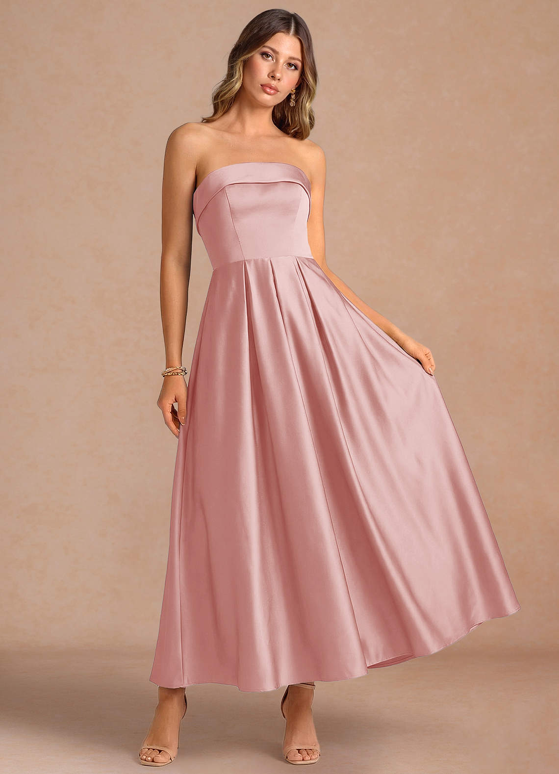 dusty pink lace v bar bandeau midi dress Everbloom Lace Peekaboo Dress // Bunny Pink – Vina of the Valley main image 0