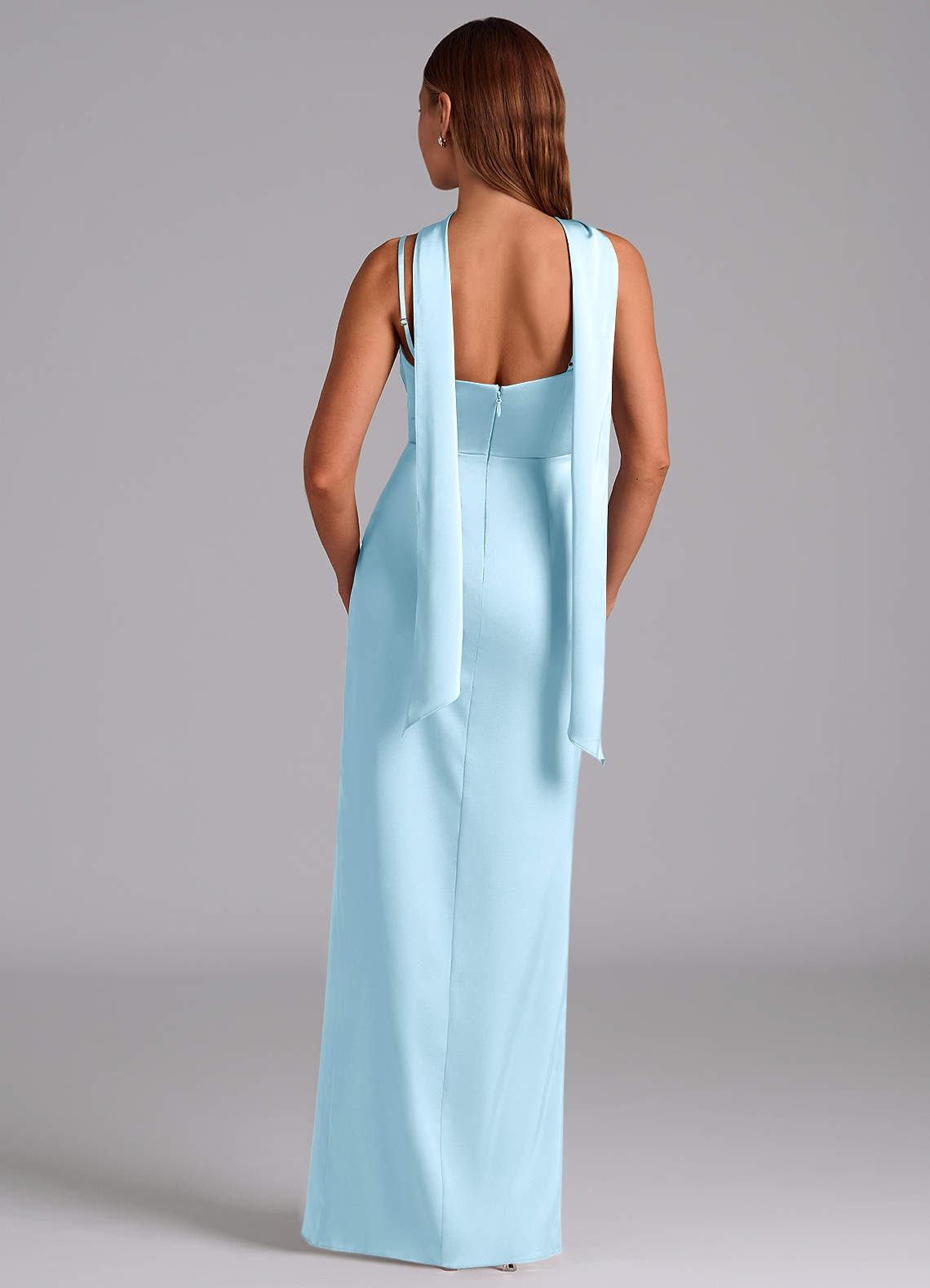 Azazie Calandra Brudtärnklänningar Klä av A-Linje i Stretch Satin Plisserad Himmelsblå image3