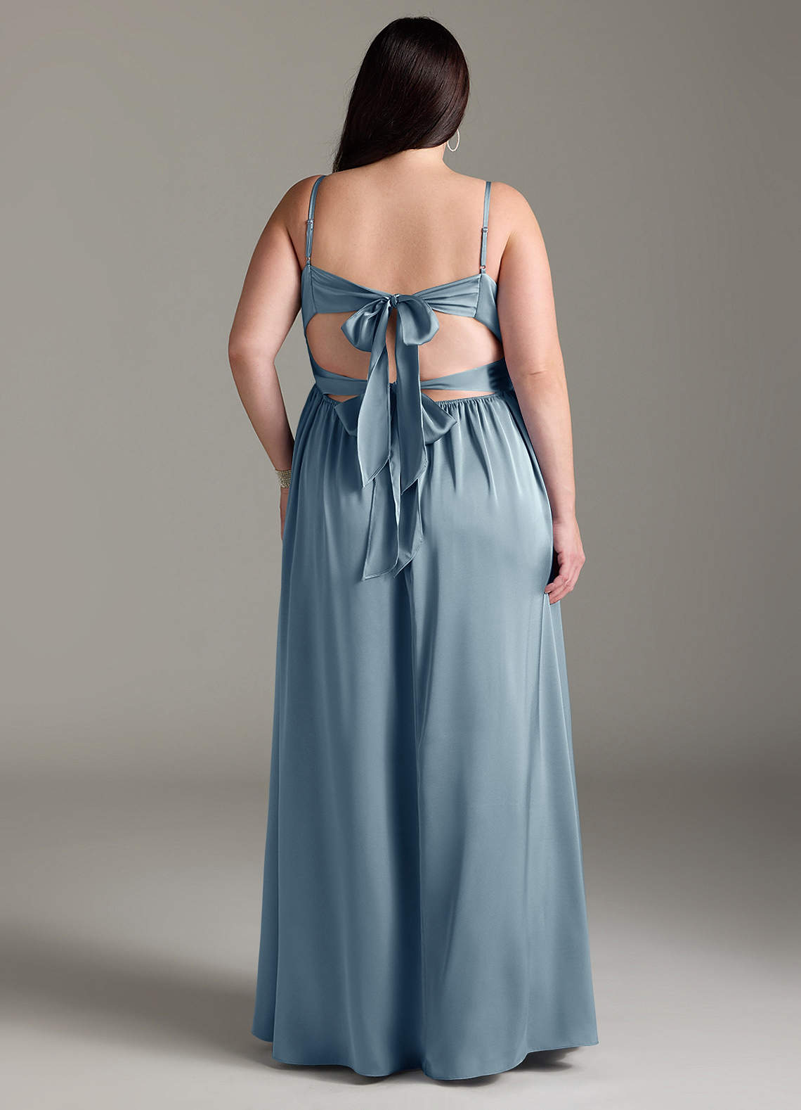 Azazie Zeya Bridesmaid Dresses Dusty Blue A-Line Pleated Stretch Satin Dress image9
