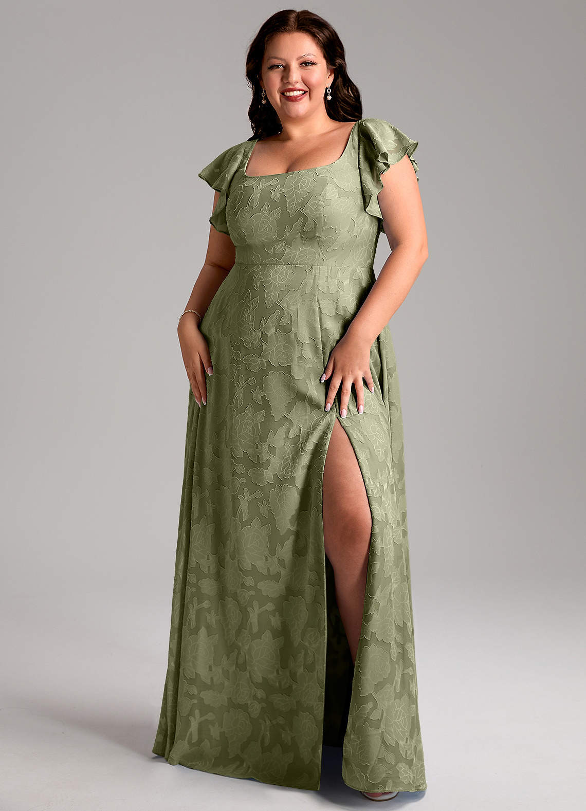 Azazie Bondi Bridesmaid Dresses Pistachio A-Line Side Slit Floral Burnout Dress image1