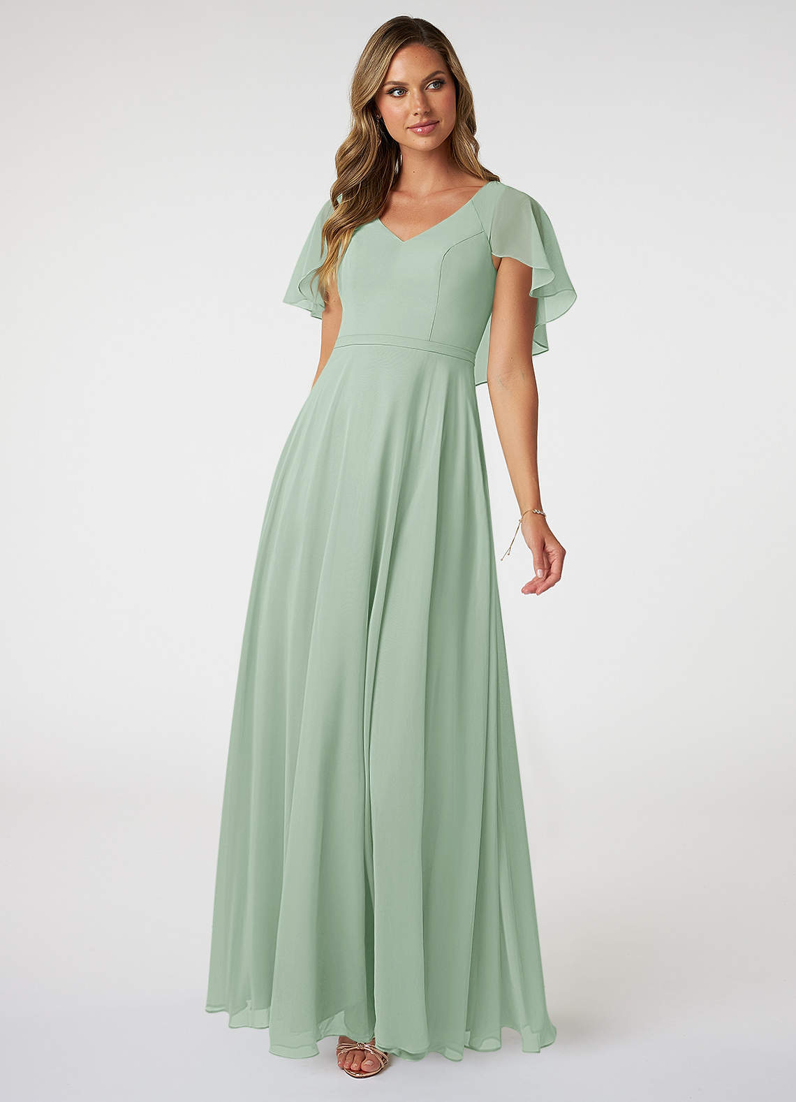 slim fit dress slacks Mint Green Cap Sleeves Long Bridesmaid Dress – FancyVestido main image 1