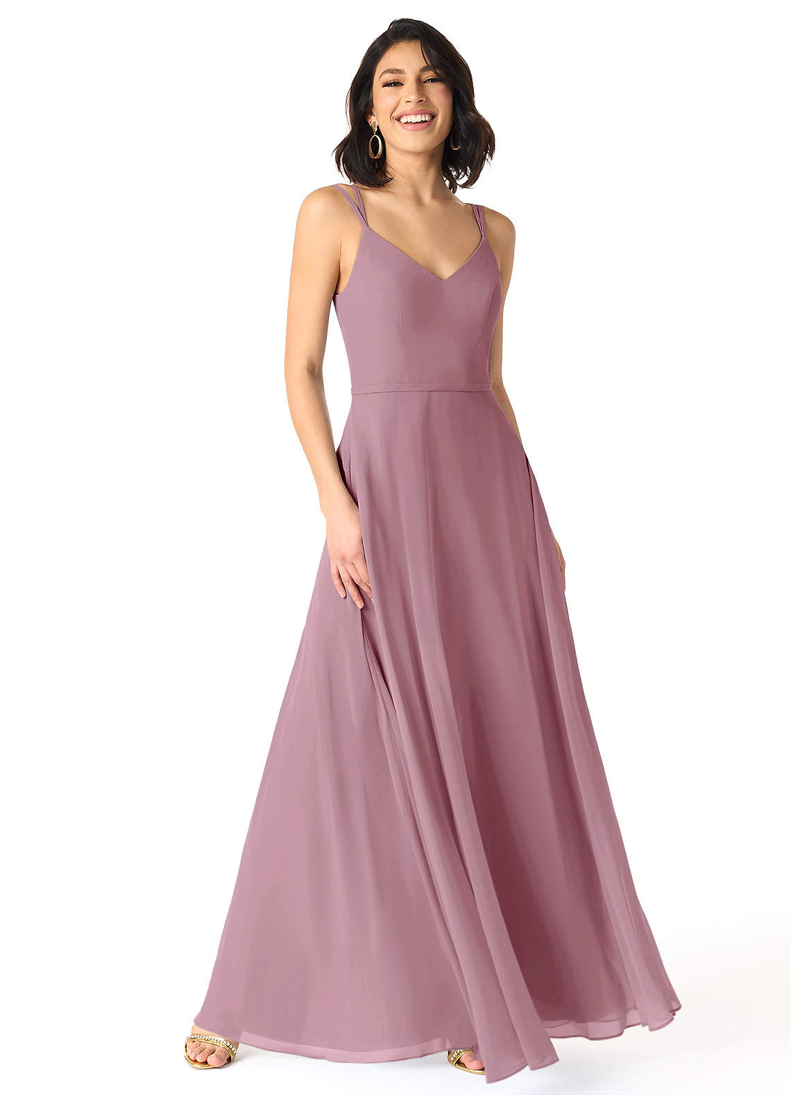 Azazie Janine Bridesmaid Dresses Vintage Mauve A-Line V-Neck Chiffon Dress image1