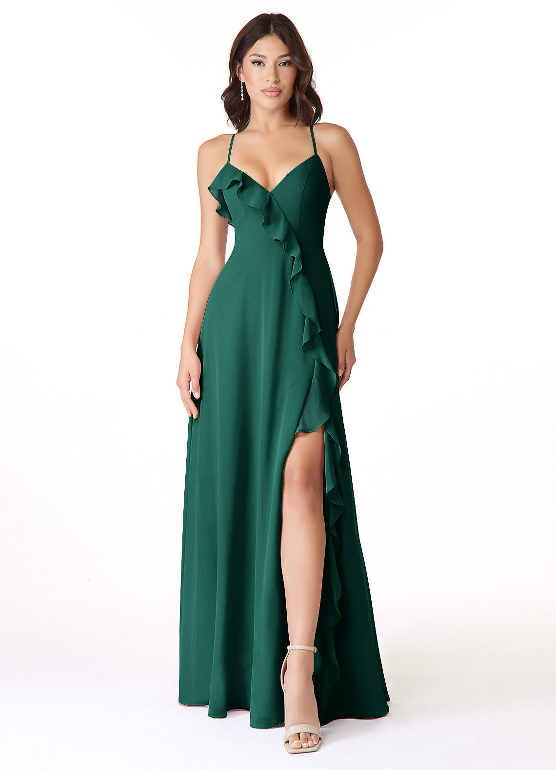 Azazie Tarni Bridesmaid Dresses Emerald A-Line Chiffon Dress image1