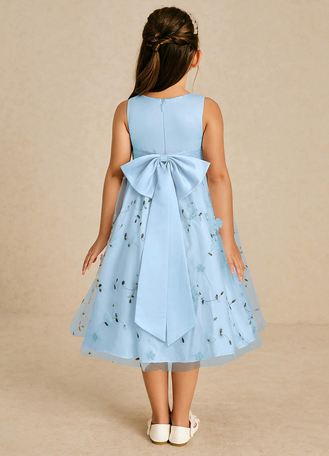 Azazie Pollie Flower Girl Dresses Sky Blue A-Line Bow Tulle Dress image1