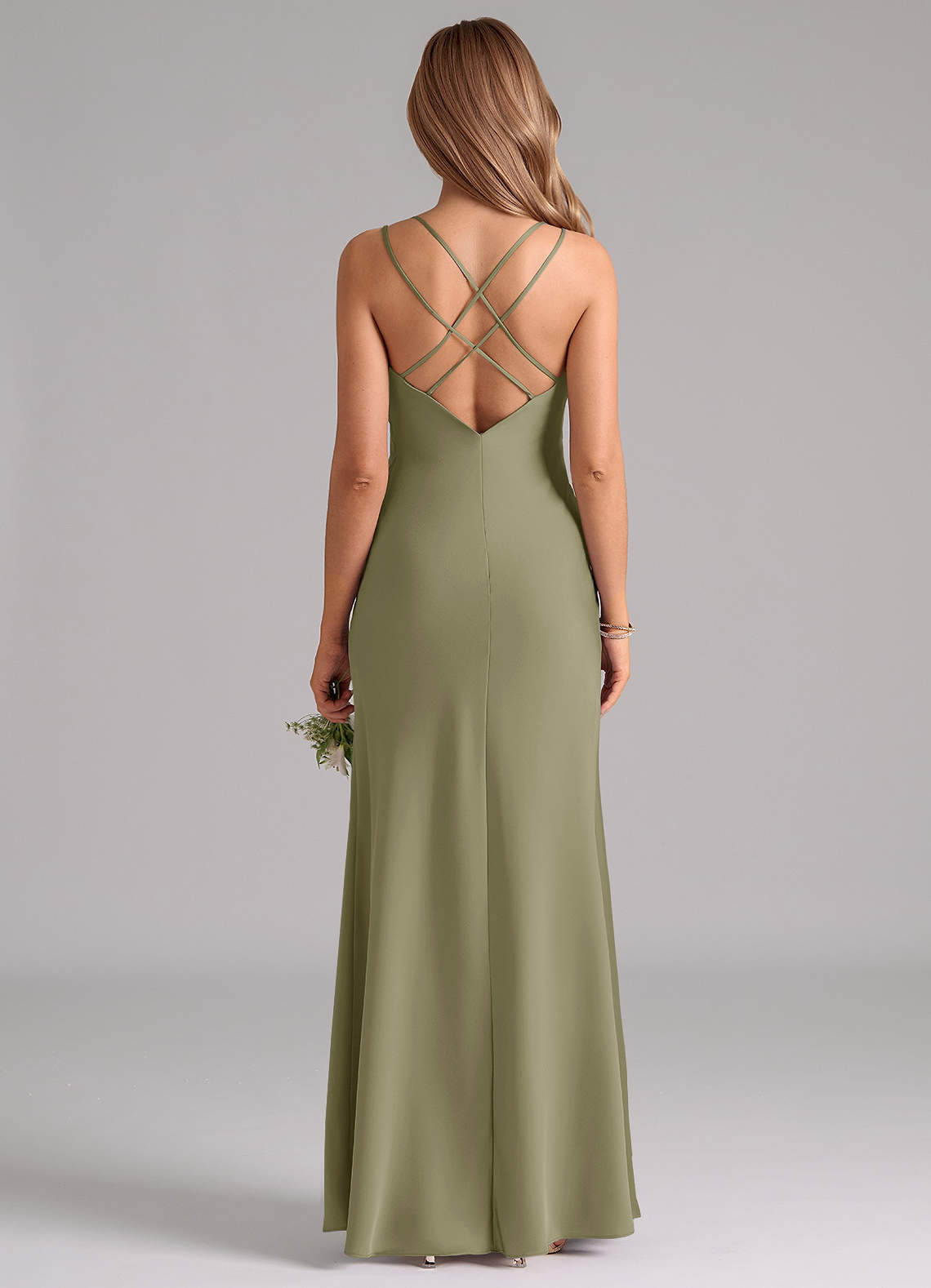 Azazie Suttona Vestidos de damas de honor Vestido de Pistacho de Satén Elástico de Corte en A con Plisado image2
