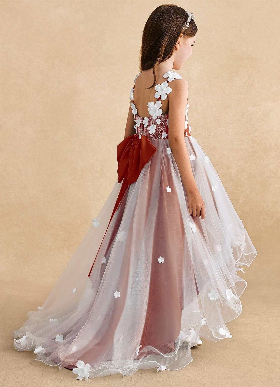 Azazie Celia Flower Girl Dresses Paprika A-Line Lace Tulle Dress image4
