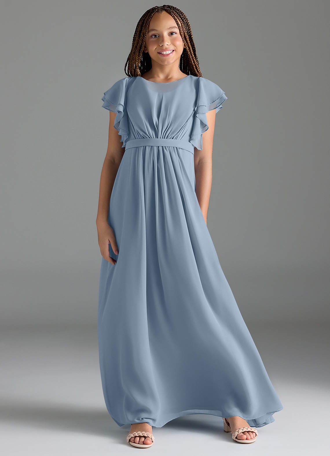Azazie Daphne Junior Ready to Ship Bridesmaid Dress in Dusty Blue | Azazie