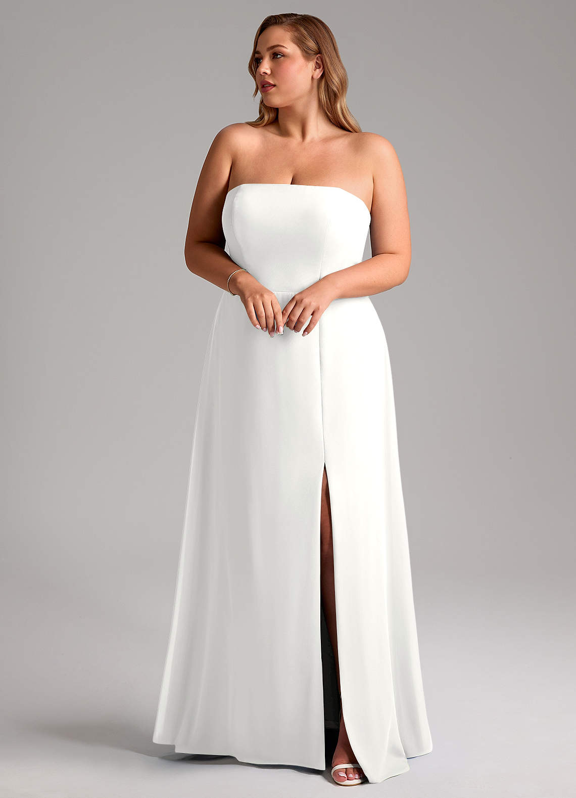 Azazie Wren Vestidos de damas de honor Vestido de Blanco de Gasa de Corte en A Convertible con Corte Lateral image8