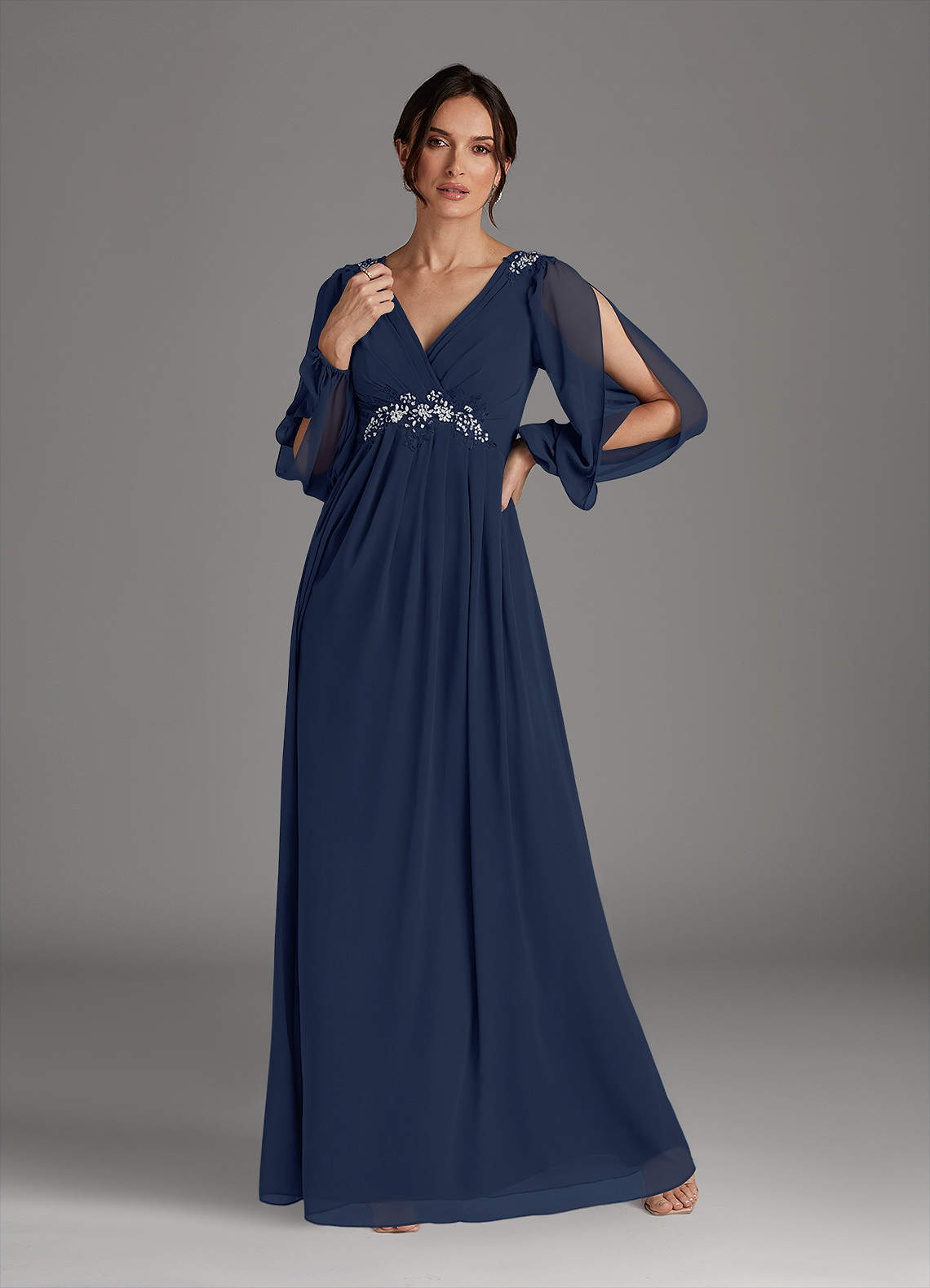 Azazie Gypsy Mother of the Bride Dresses Dark Navy A-Line V-Neck Sequins Chiffon Dress image1