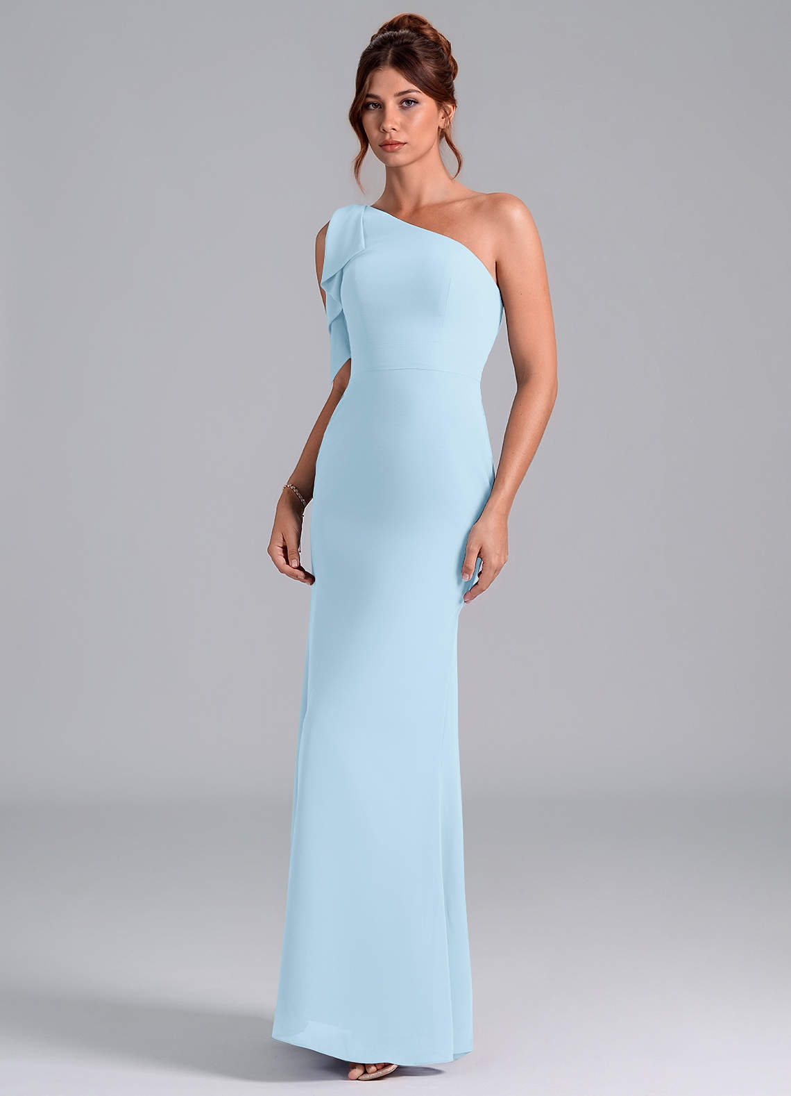 Azazie Rinna Bridesmaid Dresses Sky Blue Mermaid One Shoulder Chiffon Dress image2