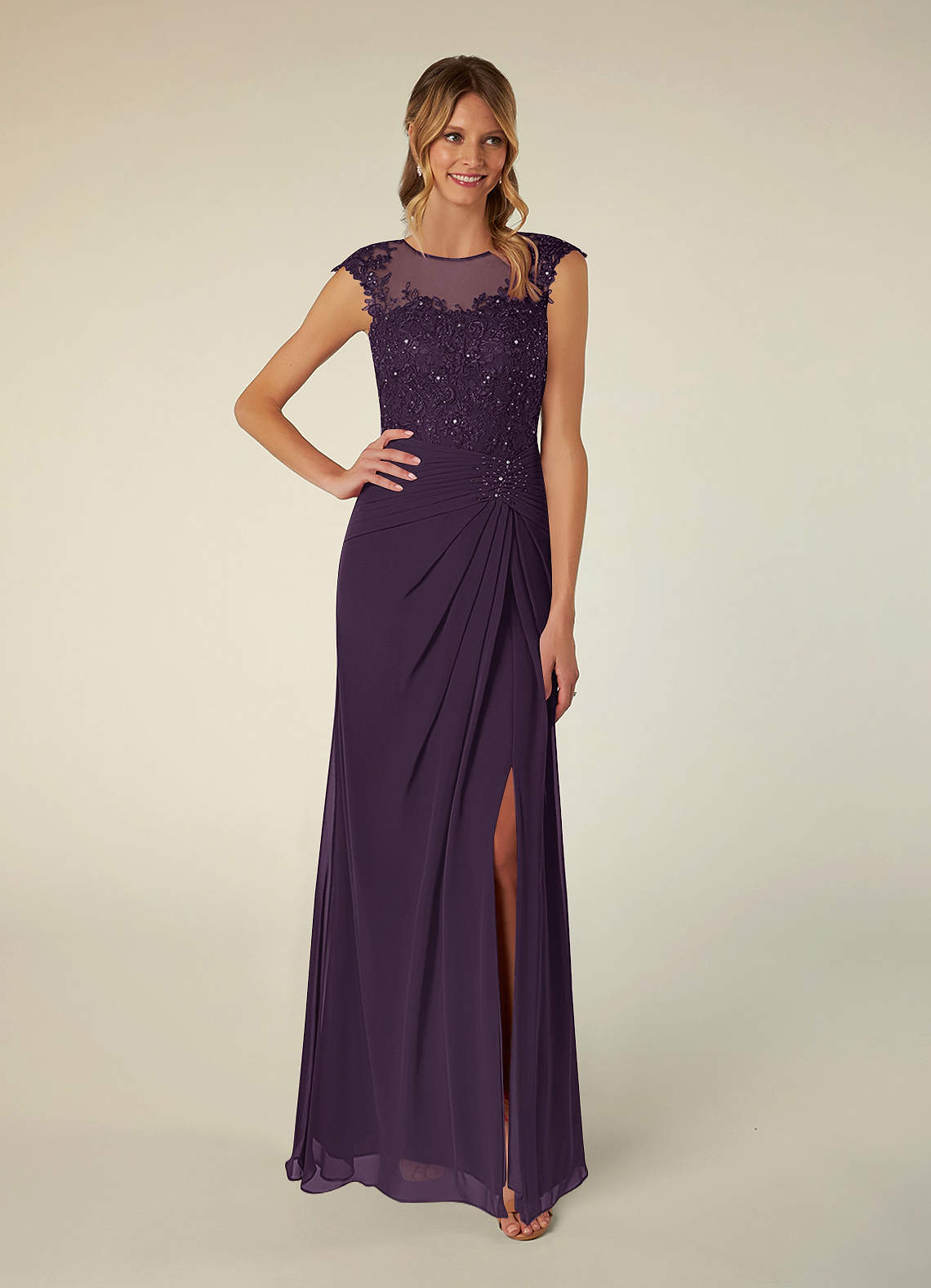 Azazie Libby Mother of the Bride Dresses Plum A-Line Scoop Sequins Chiffon Dress image1