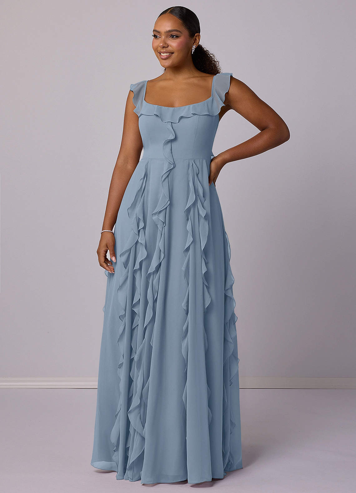 Barbie ♥ Azazie Bridesmaid Dresses Dusty Blue A-Line with Pockets Chiffon Dress image8