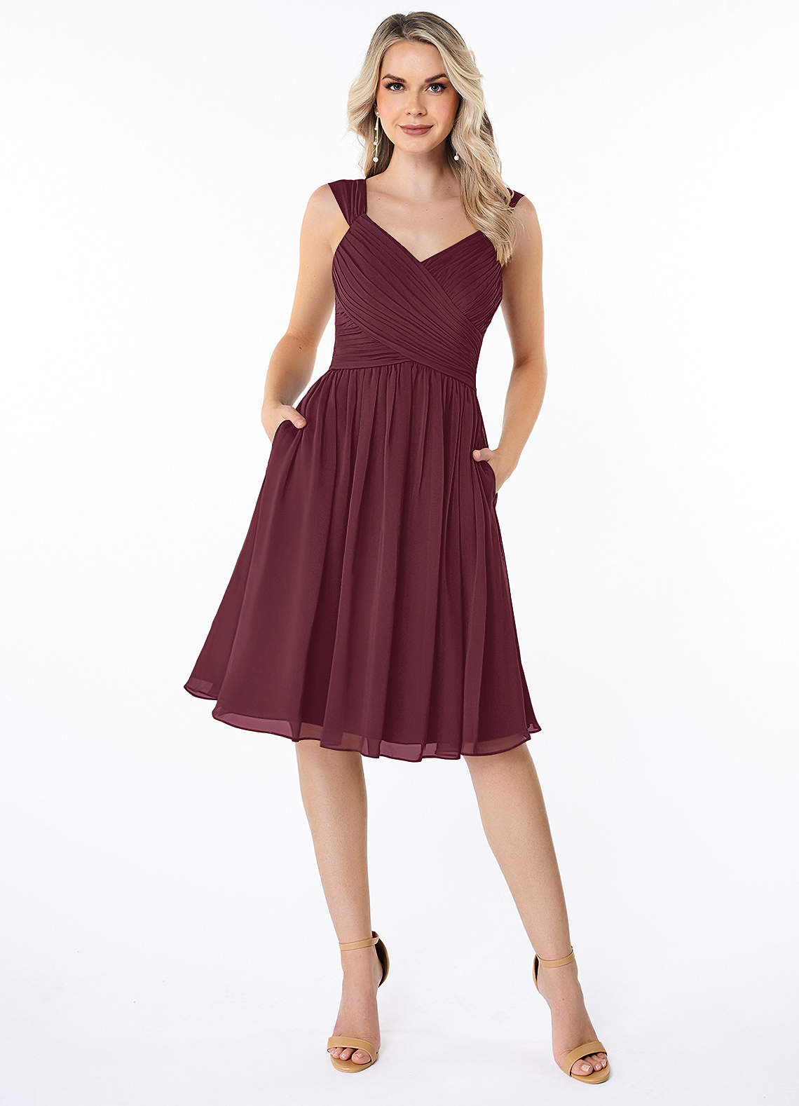 Azazie Angie Bridesmaid Dresses Cabernet A-Line Corset Chiffon Dress image1