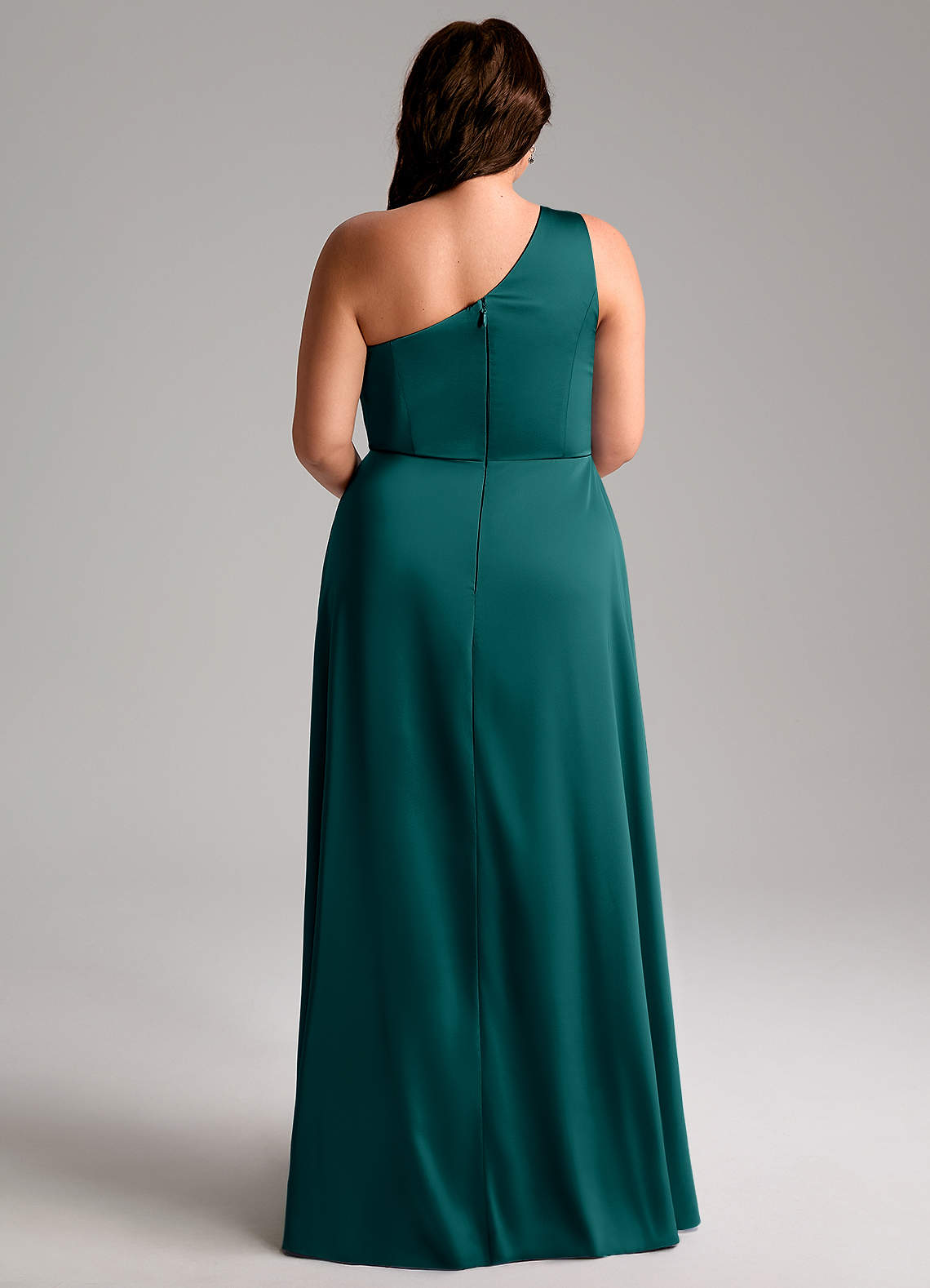Azazie Brooke Abiti da Damigella Abito A-Line in Raso Elasticizzato Monospalla Verde Pavone image8
