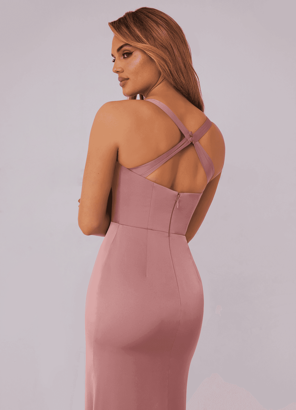 Barbie ♥ Azazie Bridesmaid Dresses Criss Cross Strap Stretch Satin Sheath Dress image2