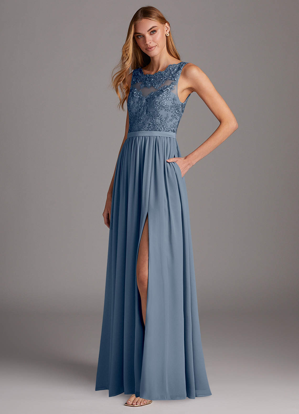 Azazie Elly Bridesmaid Dresses Twilight A-Line Lace Scoop Neck Chiffon Dress image1