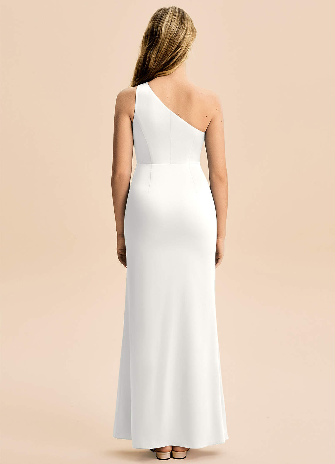 Azazie Akilah Junior White Sheath Pleated Stretch Satin Dress image5
