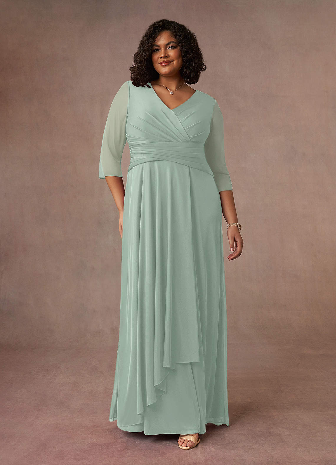 Azazie Annetta Abiti per la Madre della Sposa Abito A-Line in Maglia Plissettao con Scollo a V Agave image7