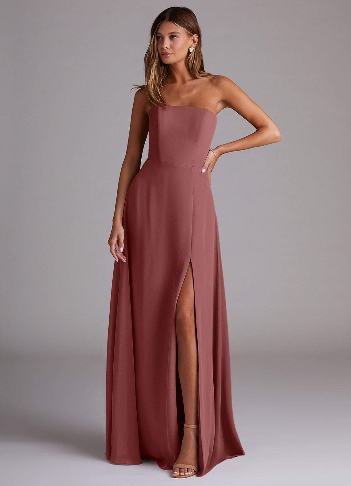 Azazie Wren Bridesmaid Dresses Amethyst A-Line Side Slit Chiffon Convertible Dress image1