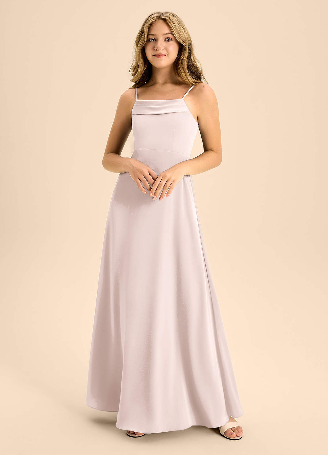 Azazie Anselie Junior Vestido de Rosa Rubor de Satén Elástico de Corte en A con Vestidos sin tirantes image2