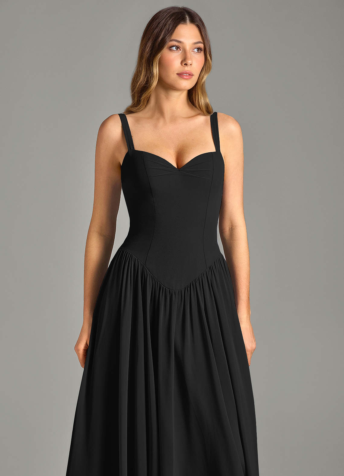 Azazie Evadina Bridesmaid Dresses Black A-Line Corset Chiffon Dress image5