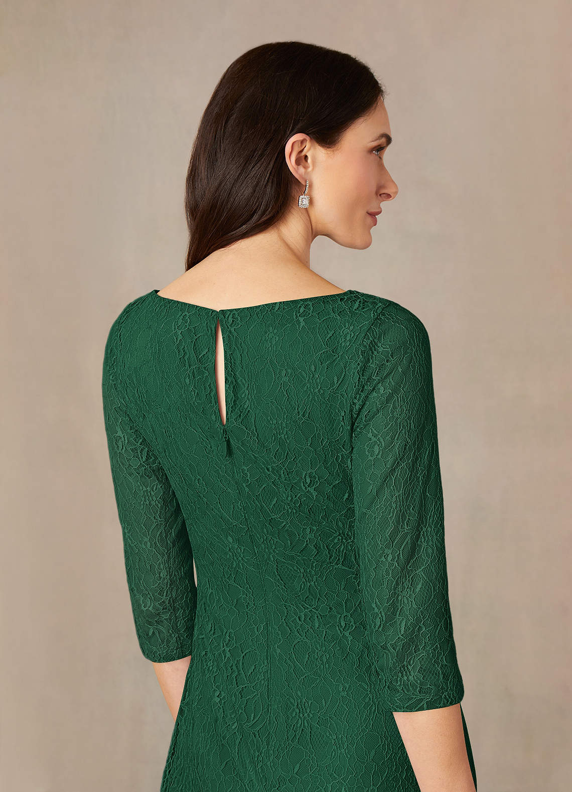 Azazie Lola Kolom Jurk van Kant Donkergroen Moeder van de bruid