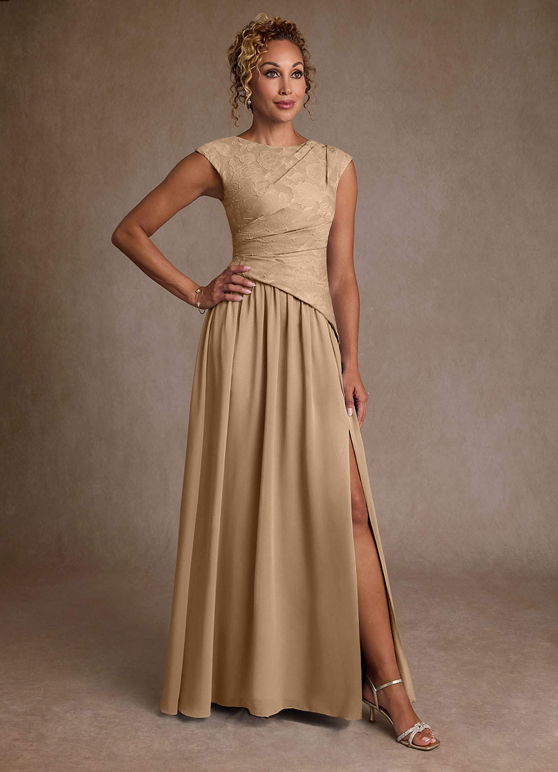 Azazie Kalleen Champagne A-Line Pleated Chiffon Dress | Azazie