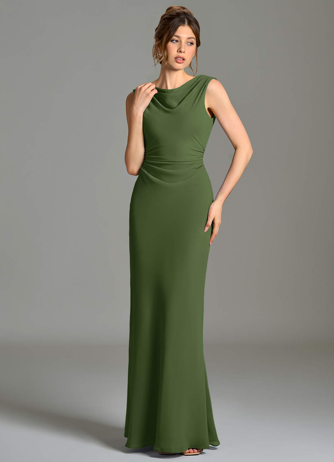 Azazie Kieryn Bridesmaid Dresses Olive Mermaid Pleated Chiffon Dress image3