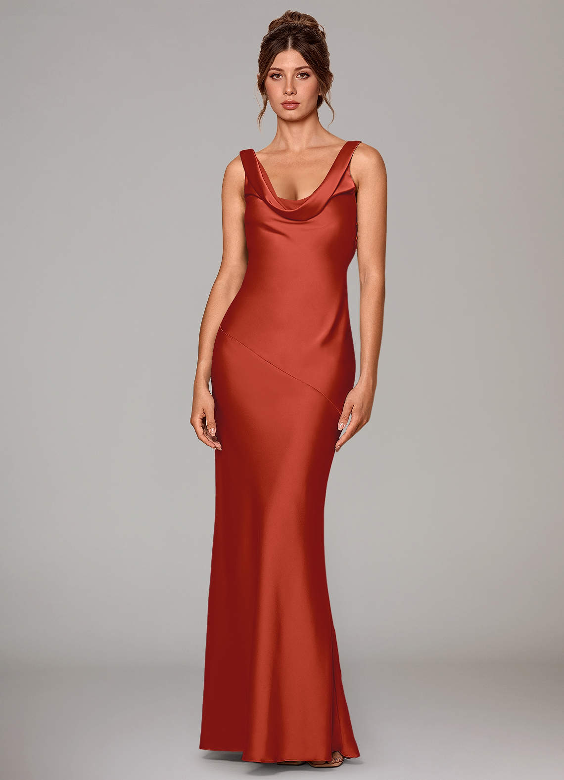 Azazie Rylina Bridesmaid Dresses Rust Mermaid Stretch Satin Dress image1