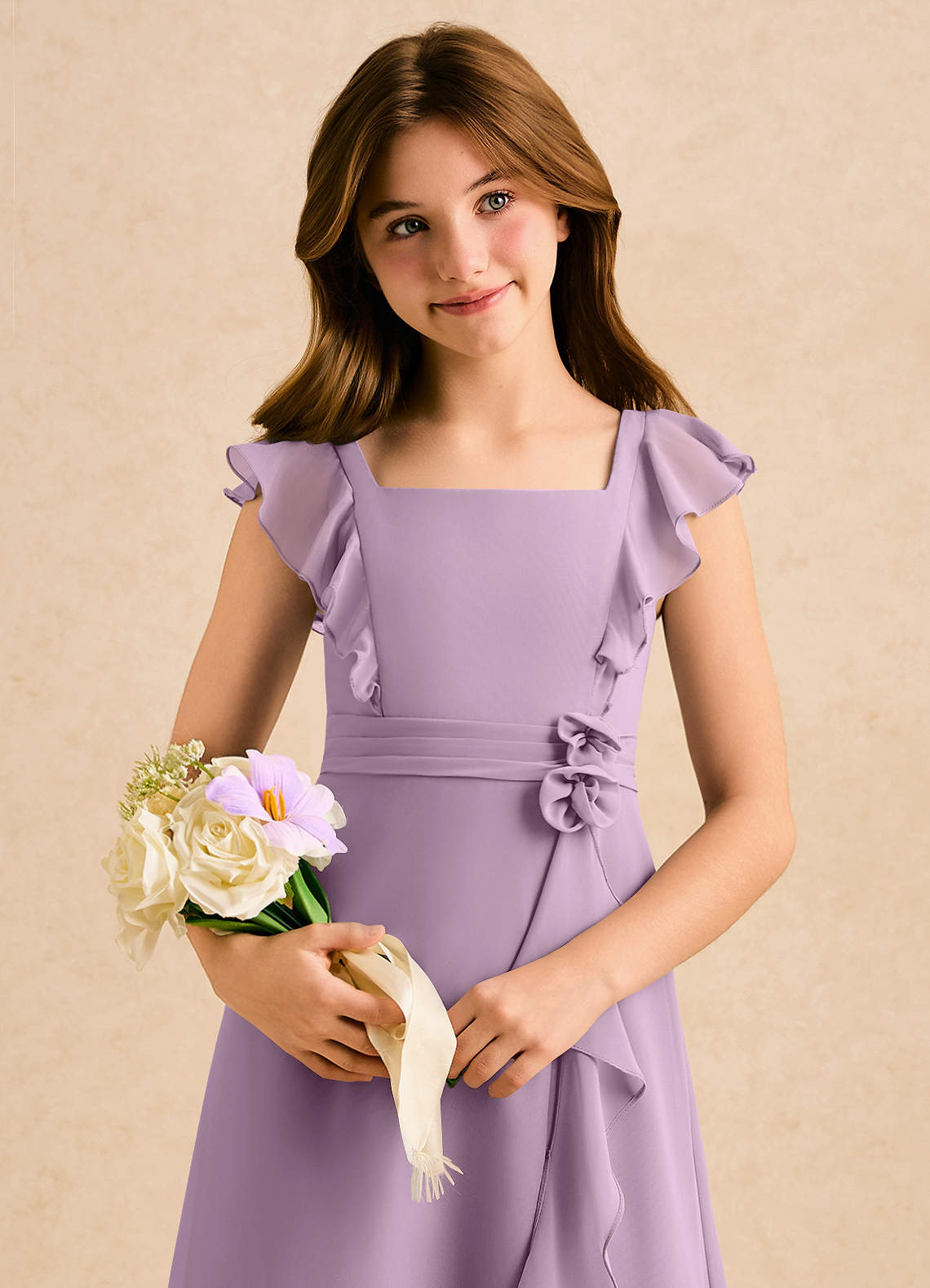 Azazie Soso Girls Formal Flower Girl Klänningar Klänning A-Line i Chiffong Plisserad image5