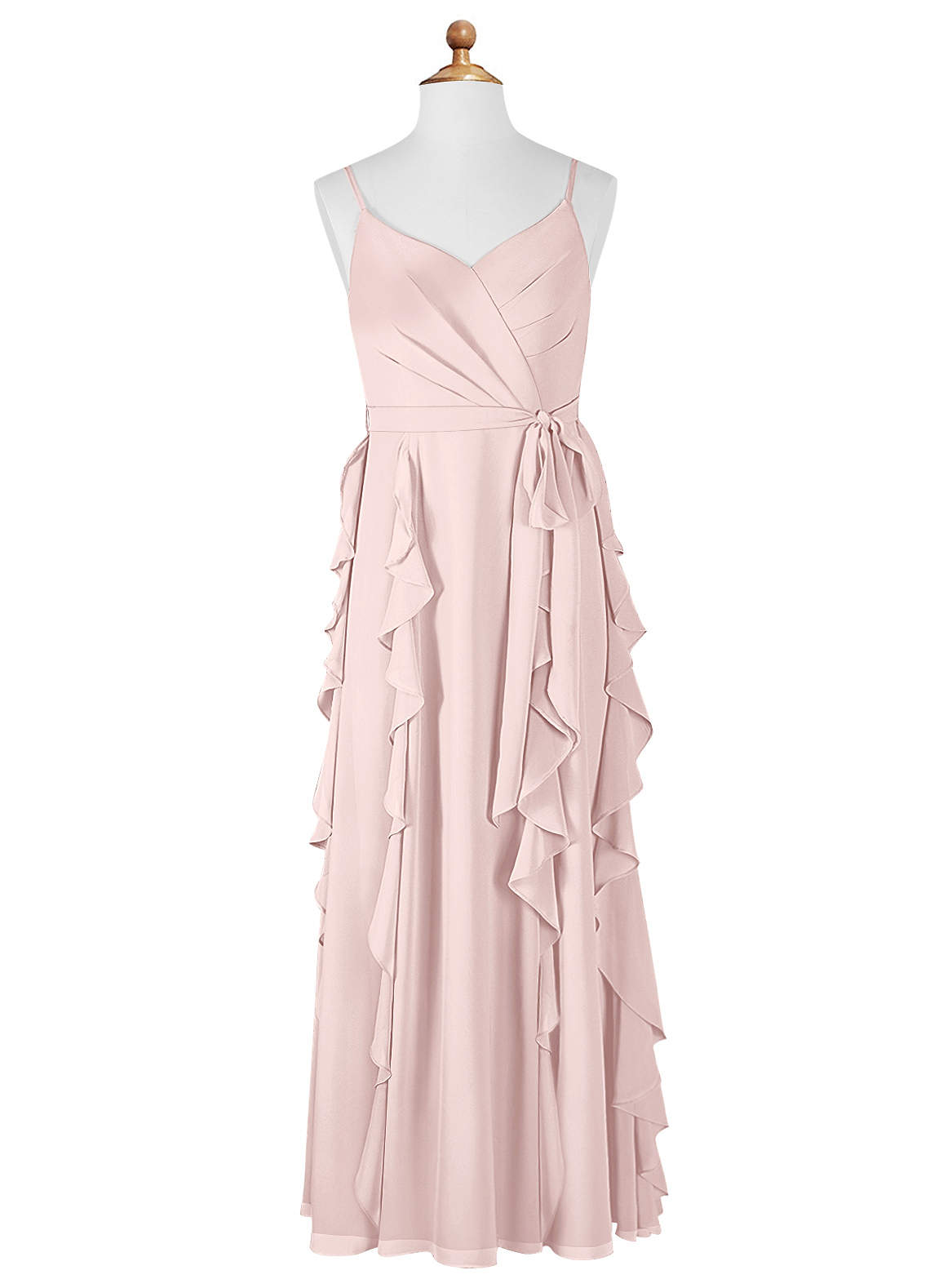 Azazie Peyton Junior Blushing Pink A-Line V-Neck Cascading Ruffles Chiffon Dress image5